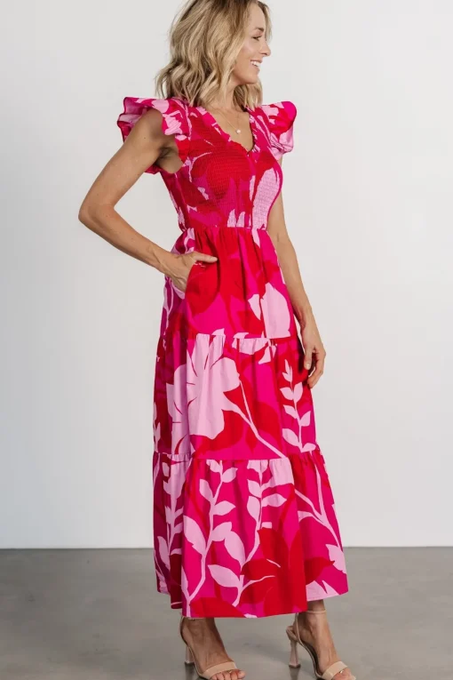 Ranchero Smocked Maxi Dress | Red + Pink
