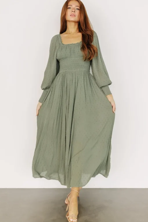 Renata Dot Maxi Dress | Dusty Olive