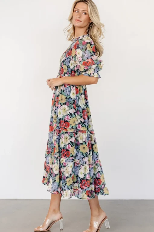 Rosalina Smocked Dress | Black Multi Floral