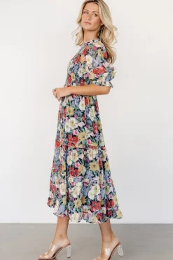 Rosalina Smocked Dress | Black Multi Floral