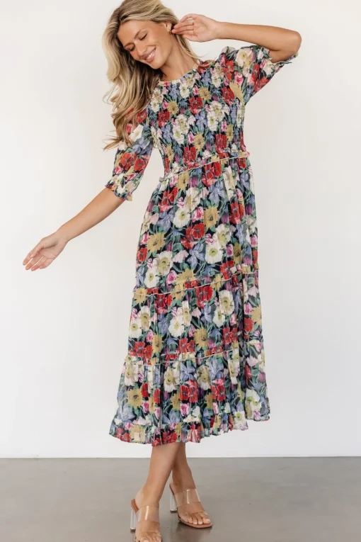 Rosalina Smocked Dress | Black Multi Floral