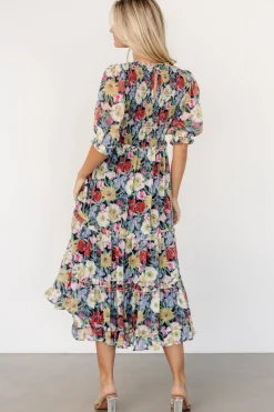 Rosalina Smocked Dress | Black Multi Floral