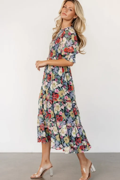 Rosalina Smocked Dress | Black Multi Floral