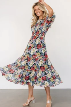 Rosalina Smocked Dress | Black Multi Floral