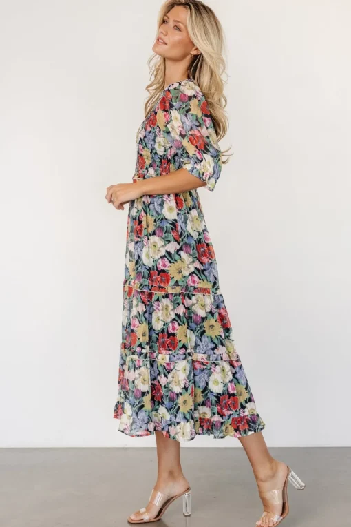 Rosalina Smocked Dress | Black Multi Floral