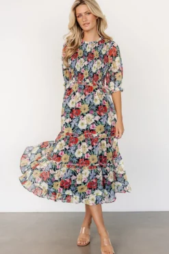 Rosalina Smocked Dress | Black Multi Floral