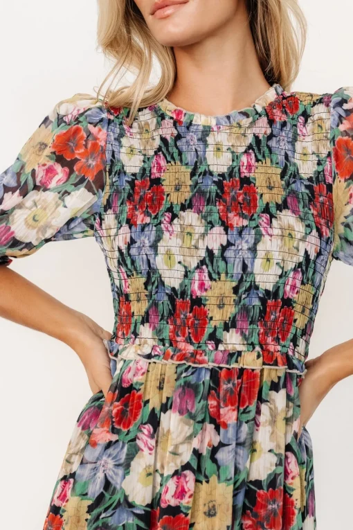 Rosalina Smocked Dress | Black Multi Floral