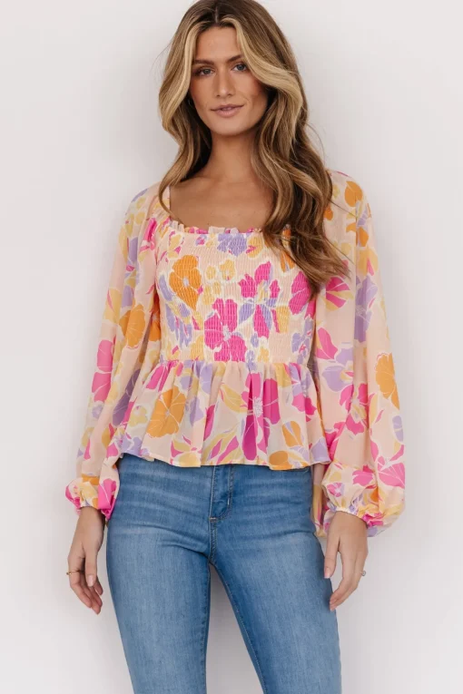 Sally Smocked Top | Pink Multi