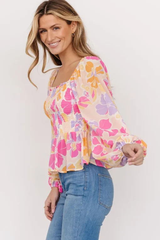 Sally Smocked Top | Pink Multi