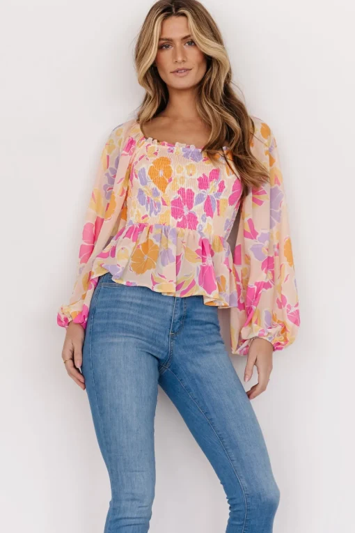 Sally Smocked Top | Pink Multi