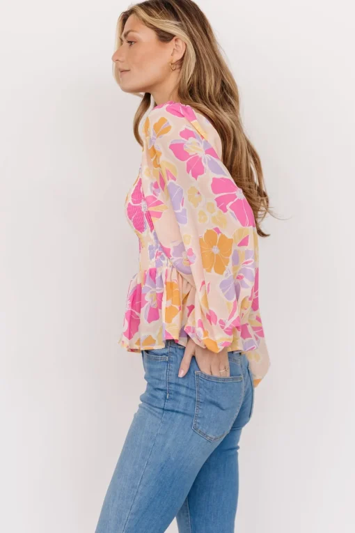 Sally Smocked Top | Pink Multi
