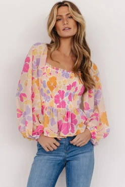 Sally Smocked Top | Pink Multi
