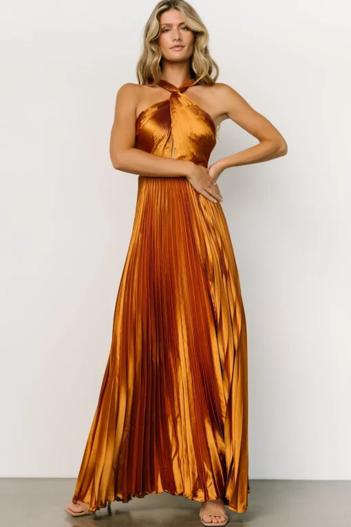 Sandra Pleated Maxi Dress | Copper
