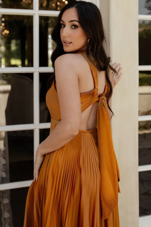 Sandra Pleated Maxi Dress | Copper