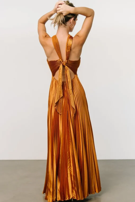 Sandra Pleated Maxi Dress | Copper