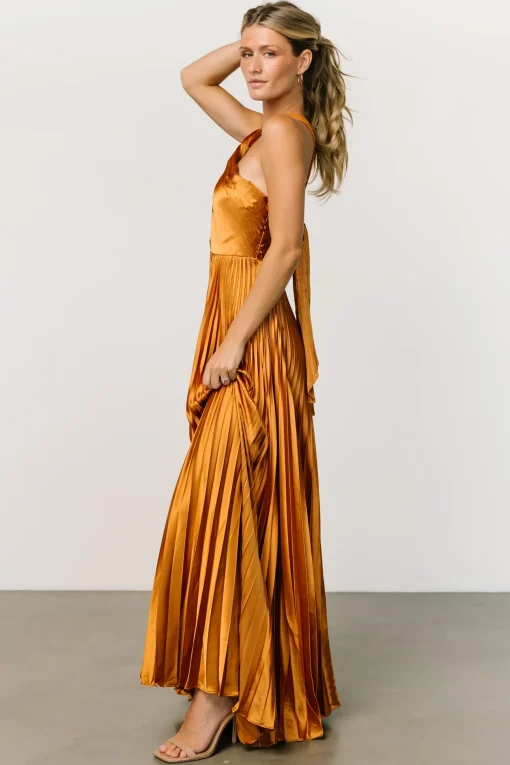 Sandra Pleated Maxi Dress | Copper