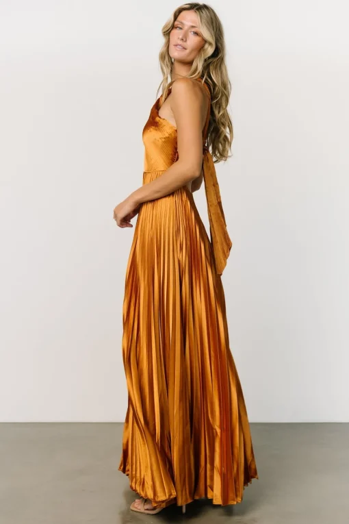 Sandra Pleated Maxi Dress | Copper