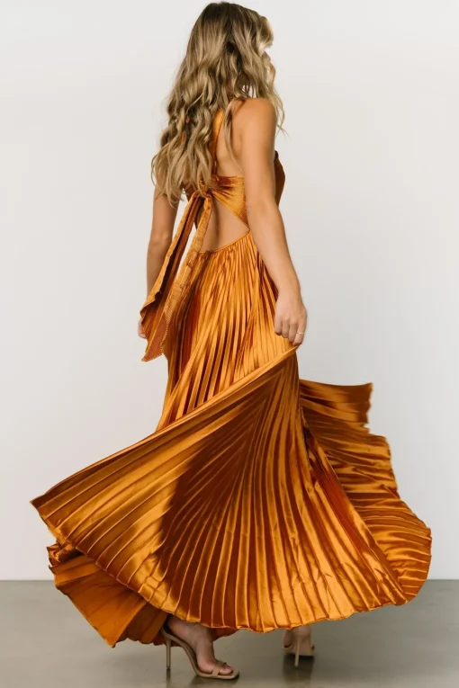Sandra Pleated Maxi Dress | Copper