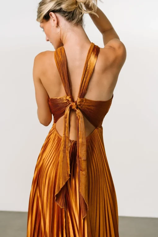 Sandra Pleated Maxi Dress | Copper