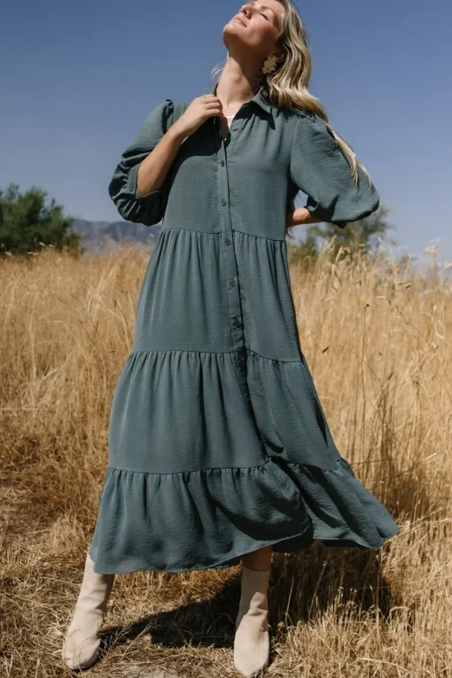 Sandy Button Tiered Dress | Jade