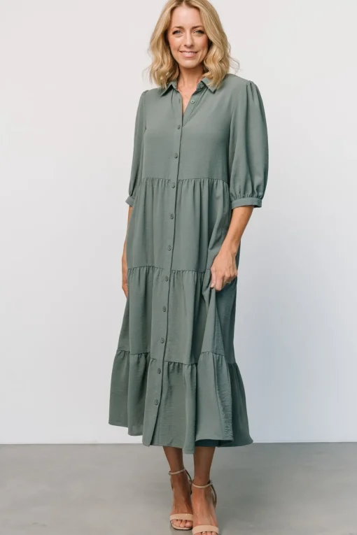 Sandy Button Tiered Dress | Jade