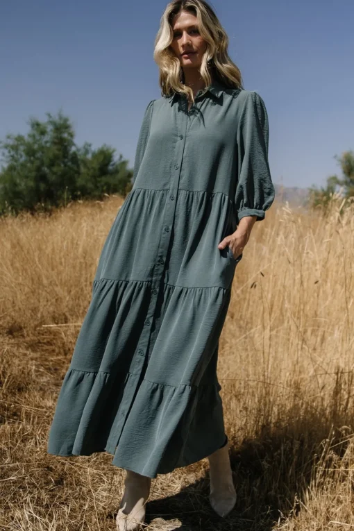 Sandy Button Tiered Dress | Jade