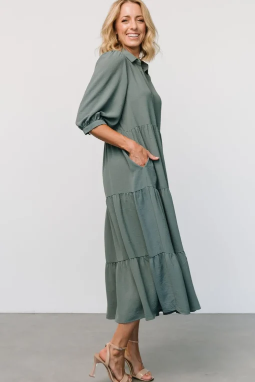 Sandy Button Tiered Dress | Jade