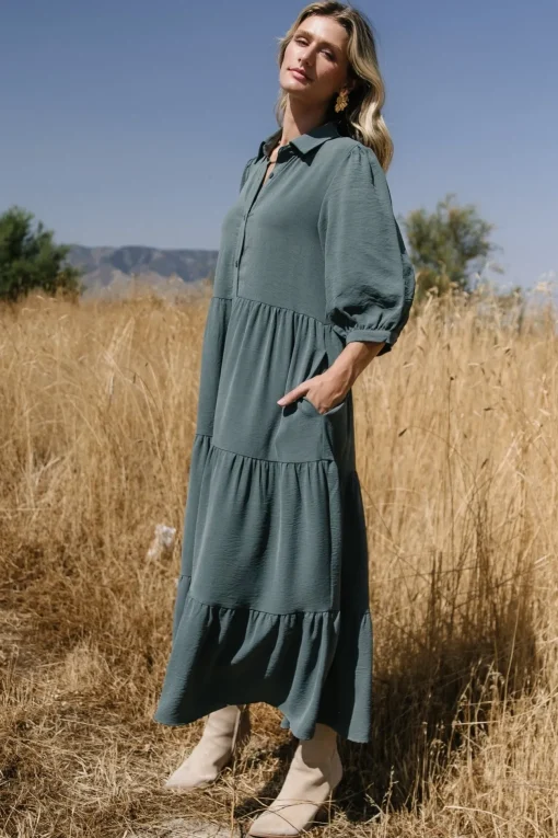 Sandy Button Tiered Dress | Jade