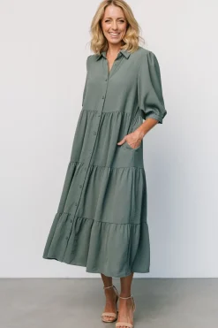 Sandy Button Tiered Dress | Jade