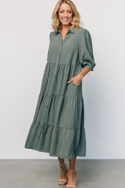 Sandy Button Tiered Dress | Jade