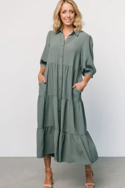 Sandy Button Tiered Dress | Jade