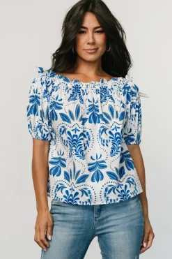 Santorini Off Shoulder Top | White + Blue