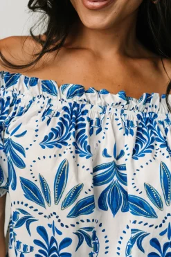 Santorini Off Shoulder Top | White + Blue