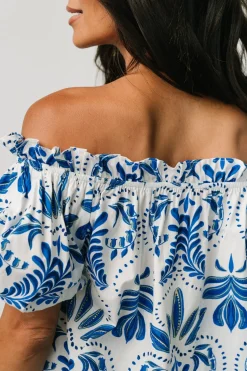 Santorini Off Shoulder Top | White + Blue