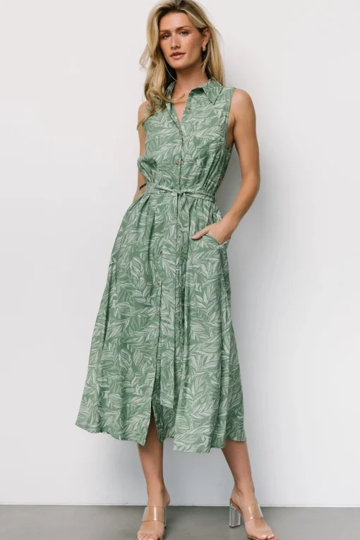 Scottie Button Tank Dress | Green Print
