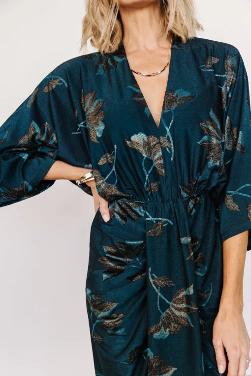 Shaneen Ruched Midi Dress | Jade Floral Shimmer