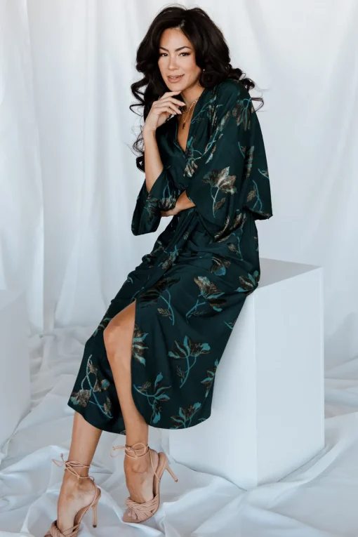 Shaneen Ruched Midi Dress | Jade Floral Shimmer