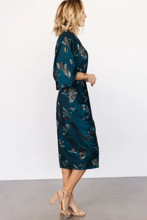 Shaneen Ruched Midi Dress | Jade Floral Shimmer