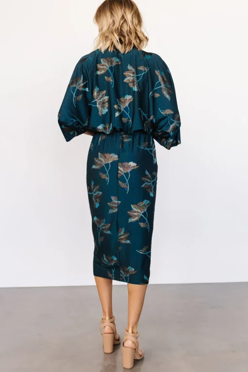 Shaneen Ruched Midi Dress | Jade Floral Shimmer