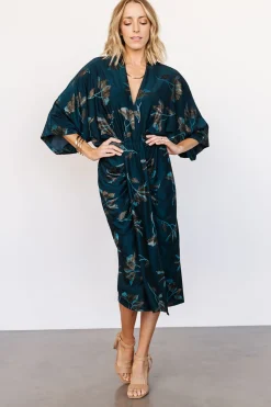 Shaneen Ruched Midi Dress | Jade Floral Shimmer