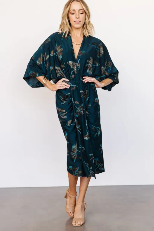 Shaneen Ruched Midi Dress | Jade Floral Shimmer