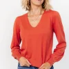 Sheila V Neck Sweater Top | Light Rust