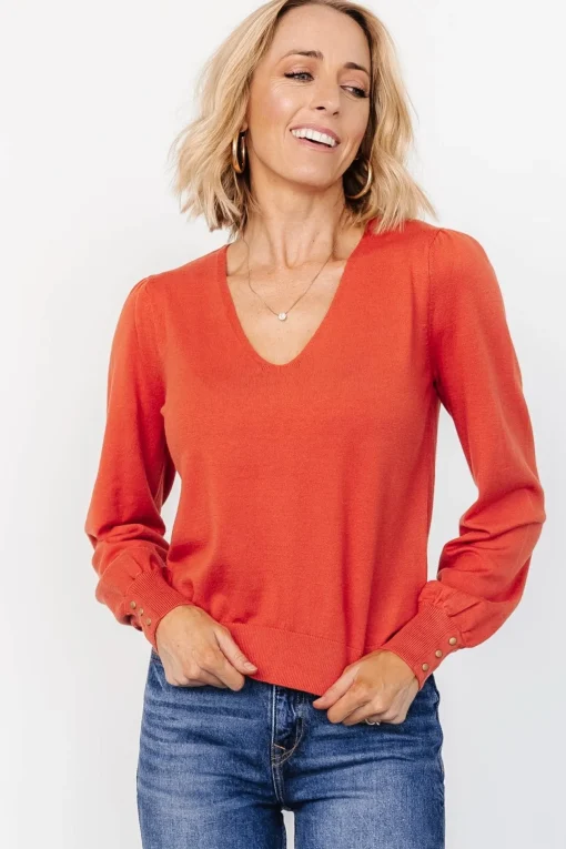 Sheila V Neck Sweater Top | Light Rust
