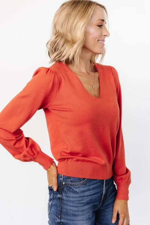 Sheila V Neck Sweater Top | Light Rust