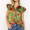 Skyler Ruffle Top | Green Multi