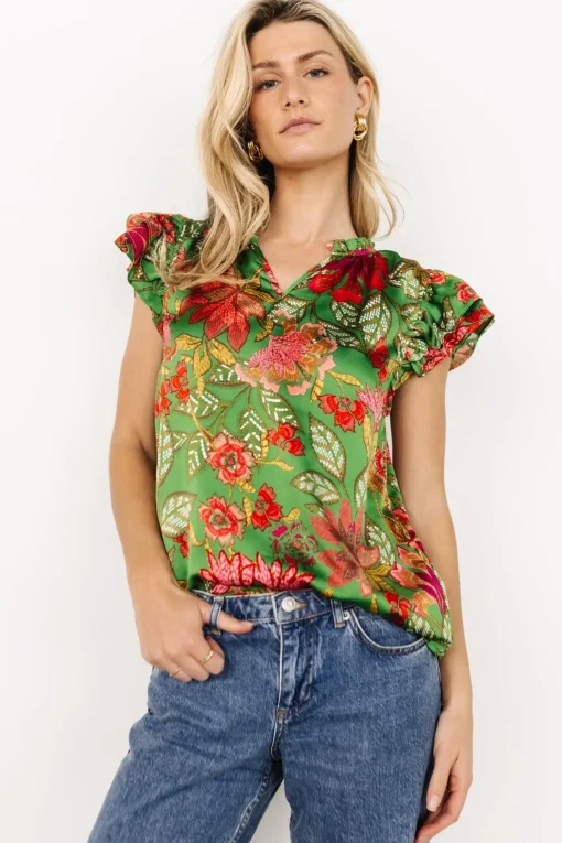 Skyler Ruffle Top | Green Multi