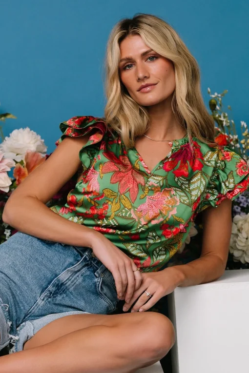 Skyler Ruffle Top | Green Multi