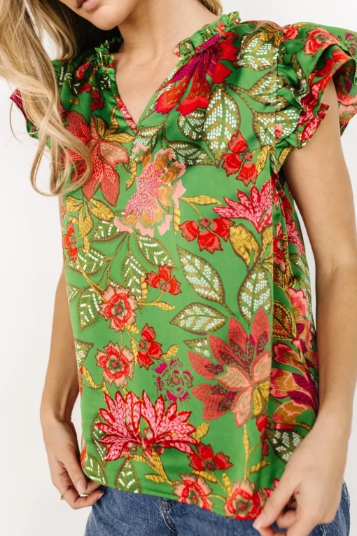 Skyler Ruffle Top | Green Multi