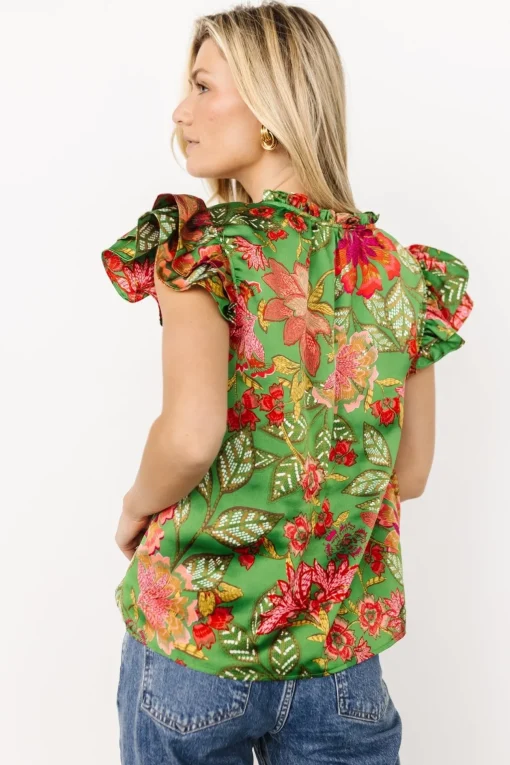 Skyler Ruffle Top | Green Multi