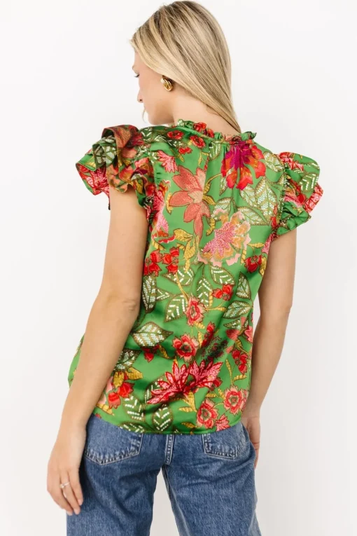 Skyler Ruffle Top | Green Multi